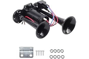 HAOKIXIN 12V 600DB Upgrade Super Loud Dual Electric Black Train Horns for Trucks SUVs Cars Boats Motorcycles Dual Trumpets Air Horn Kit with Compressor, Black