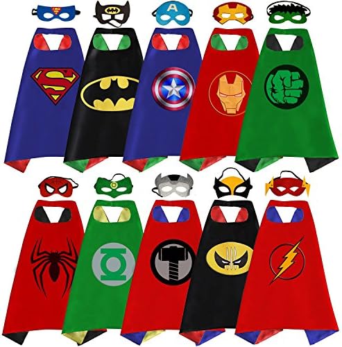 Superhero Capes, Masks, and Bracelets for Kids by McFlony – 5 Reversible Capes, 10 Felt Masks, and 5 Superheroes Bracelets