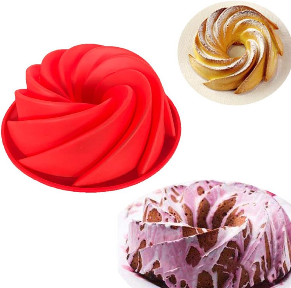Spiral Cake Mold Trays, 9.4-inch Silicone Baking Pan-Food Grade & BPA Free-Not Sticky Mould Suitable For Mousse,Chocolate Brownie,Jelly,Ice Cream,Chiffon,Cheesecake,Fondant