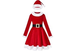 Koatobbor Girls Mrs. Santa Costume Red Dress Christmas Holiday Dress Up Outfits with Hat and Belt