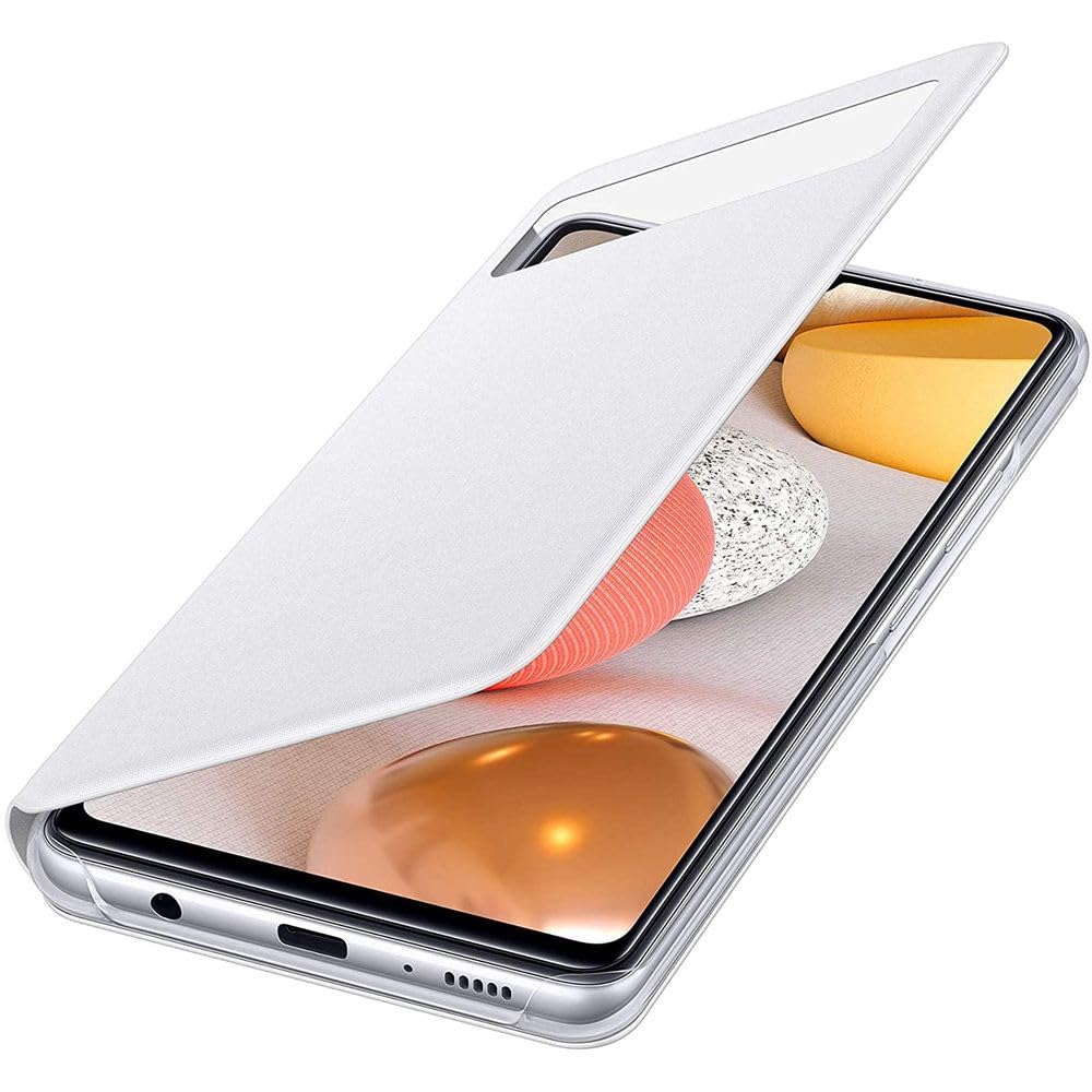 Samsung Galaxy A42 5G S View Wallet Cover, Smart Sensor, Hidden Pockets, Full Protection, Sleek Design, White