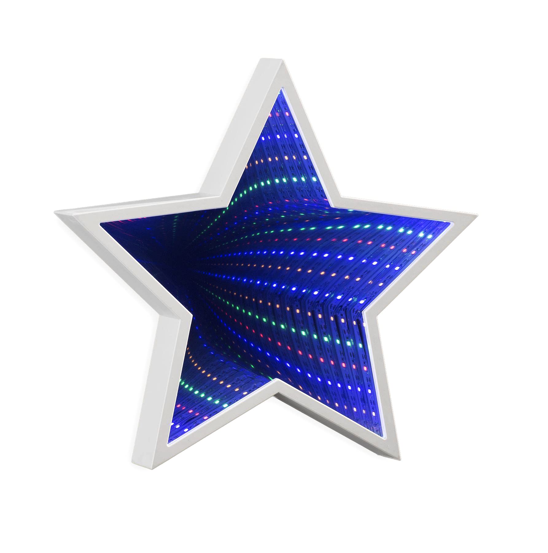 Star Infinity Tunnel Light Mirror Coloured LED's 12" x 12" White