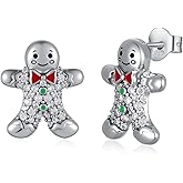 Christmas Stud Earrings 925 Sterling Silver Gingerbread Man Stud Earrings Christmas Gingerbread Jewelry Gifts for Women