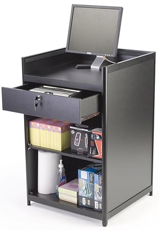 Displays2go Black Laminate Cash Register Stand With Locking Drawer