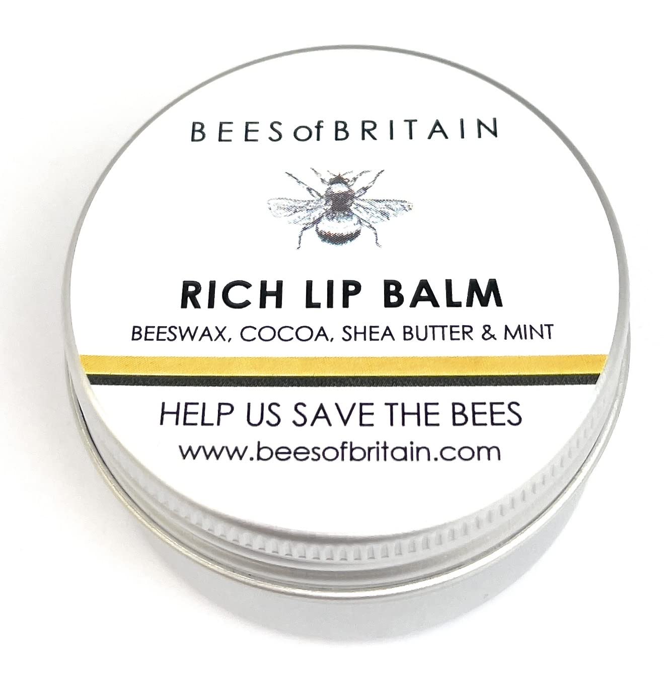 BEES of BRITAIN Peppermint & Cocoa Butter Lip Balm – 100% Natural Repair – Shea & Beeswax Barrier for Dry Lips – 5% Profits to Pollinators – Eco Friendly Mega Tin – Multi-Use Skin Salve – 30ml