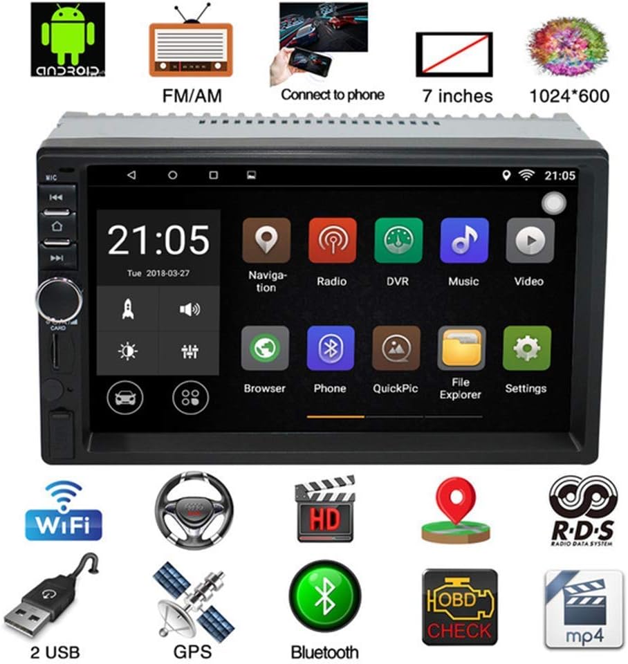 7" Android 7.1 2 Din Car Stereo Audio GPS Navigation Head Multimedia Player Bluetooth GPS Navigation Car Stereo Mirror Link,with FM/Wifi/Bluetooth/GPS