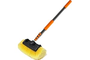 LAANPOLE 12FT Car Wash Brush with Long Handle, Car Cleaning Brush with 12 Inch Soft Bristle, Solar Panels Cleaner with Telescoping Pole for RV, Truck, Boat, House Siding