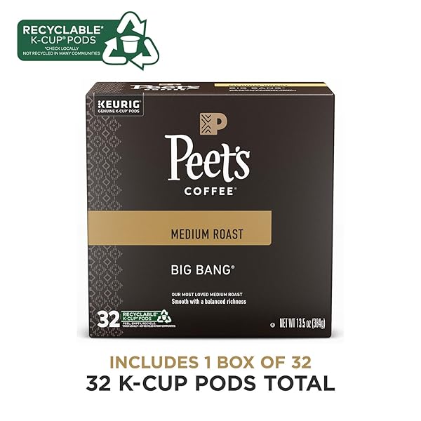 PEET’S COFFEE, MEDIUM ROAST KEURIG K-CUP PODS – BIG BANG, 32 COUNT (1 BOX OF 32 K-CUP PODS)