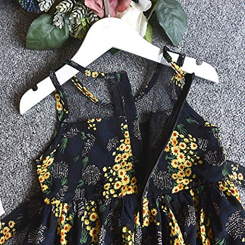 Fabal 2PCS Toddler Kids Baby Girl Outfit Clothes Chiffon Floral Vest Dress Sun Hat Set (3T, Black) - Thumbnail 3
