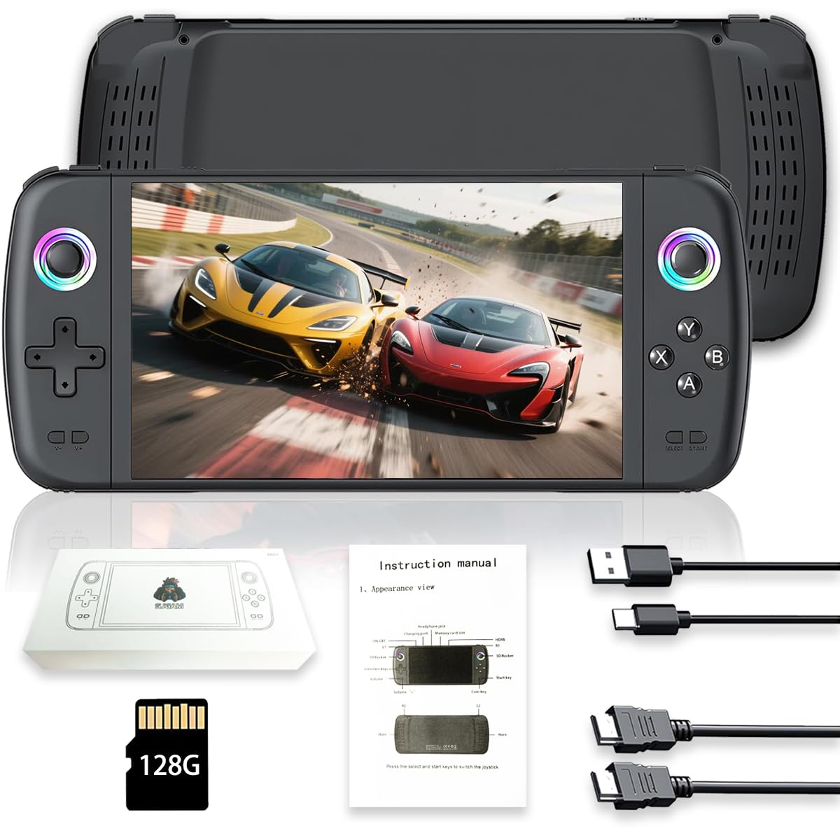 New M27 Handheld Game Console,Built-in 128G with 30000 games,Linux System,7-inch big IPS Screen,Portable Pocket Mini Arcade,HD Output (Black,128G)