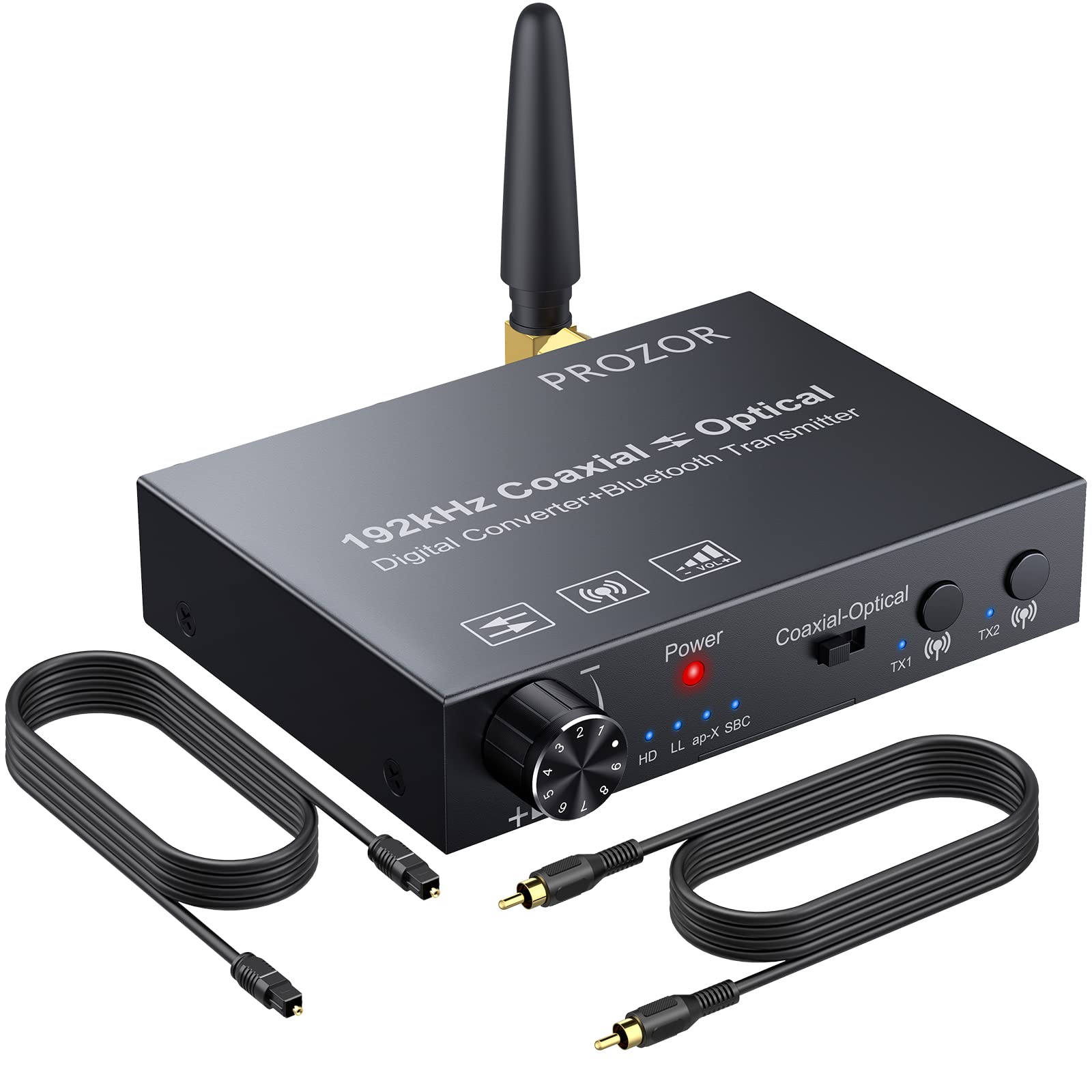 PROZOR DAC Converter 192kHz with Bluetooth 5.0 Transmitter coaxial to optical converter Bluetooth DAC Adapter Support aptX HD aptx Low Latency for Convert HDTV to Soundbar etc