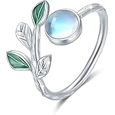CUOKA MIRACLE Leaf Moonstone Ring Sterling Silver Leaf Moonstone Rings For Women Open Adjustable Rings Olive Leaf's Jewelry For Women Mother's Day Jewelry Gifts