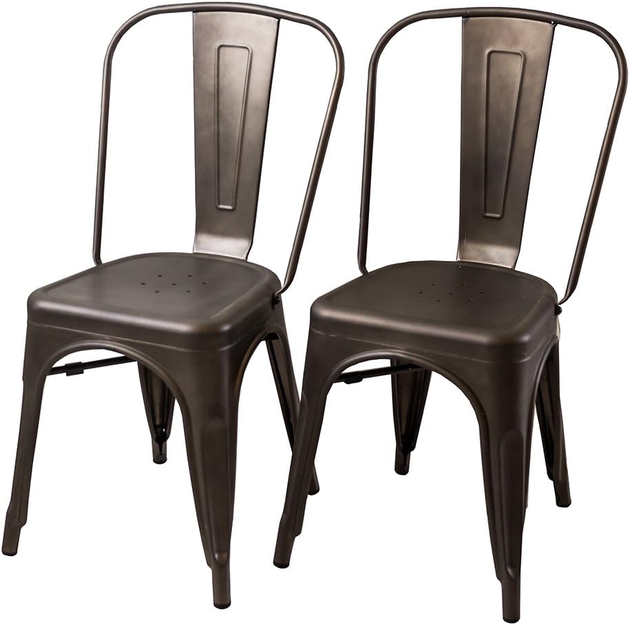 Buschman Set of Two Bronze Metal Indoor/Outdoor Stackable Chairs with Back