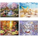Aneco 4 Pack DIY 5D Diamond Painting Kit Full Diamond Painting Four Seasons Landscape Rhinestone Embroidery Painting for Home Wall Decoration