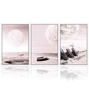 signwin 3 Piece Framed Canvas Wall Art Moon...