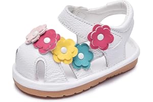 Skeblo Toddler Girls Squeaky Shoes Flower Punch Baby Mary Jane Flats Sandals (Removable Squeakers)