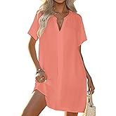 Halife Women's Swimsuit Cover Up Shirt V Neck Short Sleeve Bathing Suit Coverups Summer Beach Cover Ups