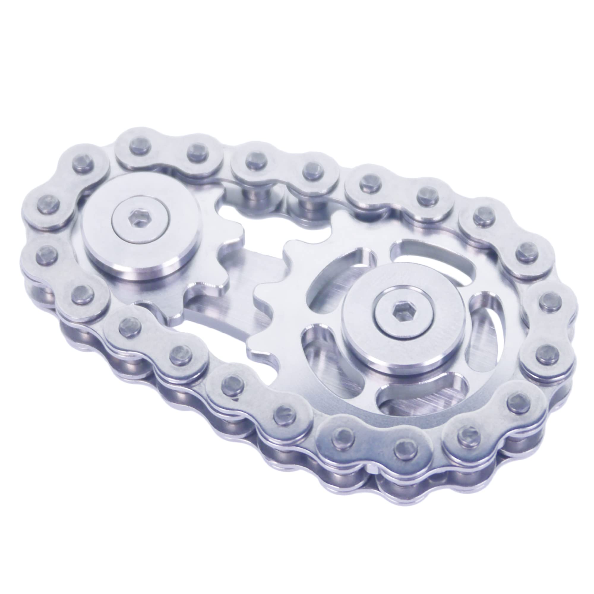 DMaos Fidget Spinner, Sprocket Linkage Bike Chain Spinner Design 2 Gears Figity Spin Finger Games, Metal Stainless Steel Durable Mechanics, Premium Figit Toy - Silver