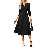 GRACE KARIN Work Dresses for Women 2025,Midi Business Dress,3/4 Sleeve Classy Fit and Flare Dress with Pocket