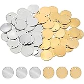 Xthrotsenk 60Pcs Blank Metal Tags Round Blank Necklace Pendant Charms for Engraving Stainless Steel Charms Stamping Tag Blanks Charm for Engraving Necklace Making, Silver Gold