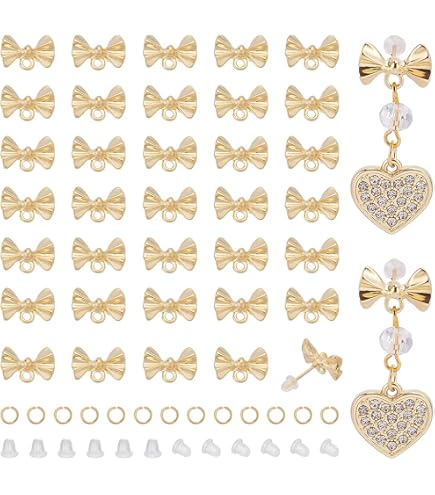 CRAFTYMELODY 42Pcs Black Bow Stud Earring Posts - 925 Sterling Silver Pin With Loop & 84Pcs Backs, DIY Jewelry Findings