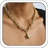 Frodete Chunky Gold Necklace Star Pendant for Women Statement Chain Jewelry Trendy Layered Necklaces Gold Star Necklace Fashion Gift