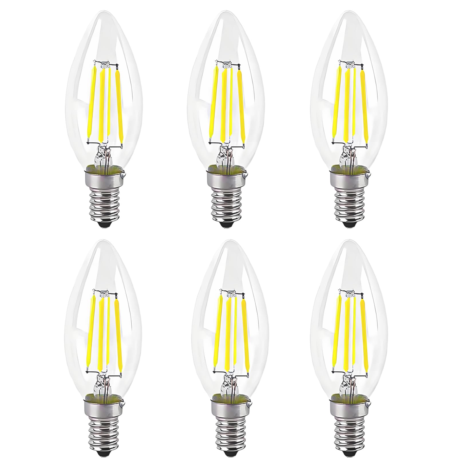 WULUN Candle Filament Bulb, 4W LED, E14 Classic Candle Bulb, Cool White Light, 6500K, 400Lm, 40W Replacement,(Cool White × 6)