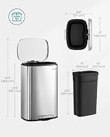 SONGMICS Kitchen Bin 50 L Pedal Soft Close Steel Inner Bucket LTB050E01 view 6