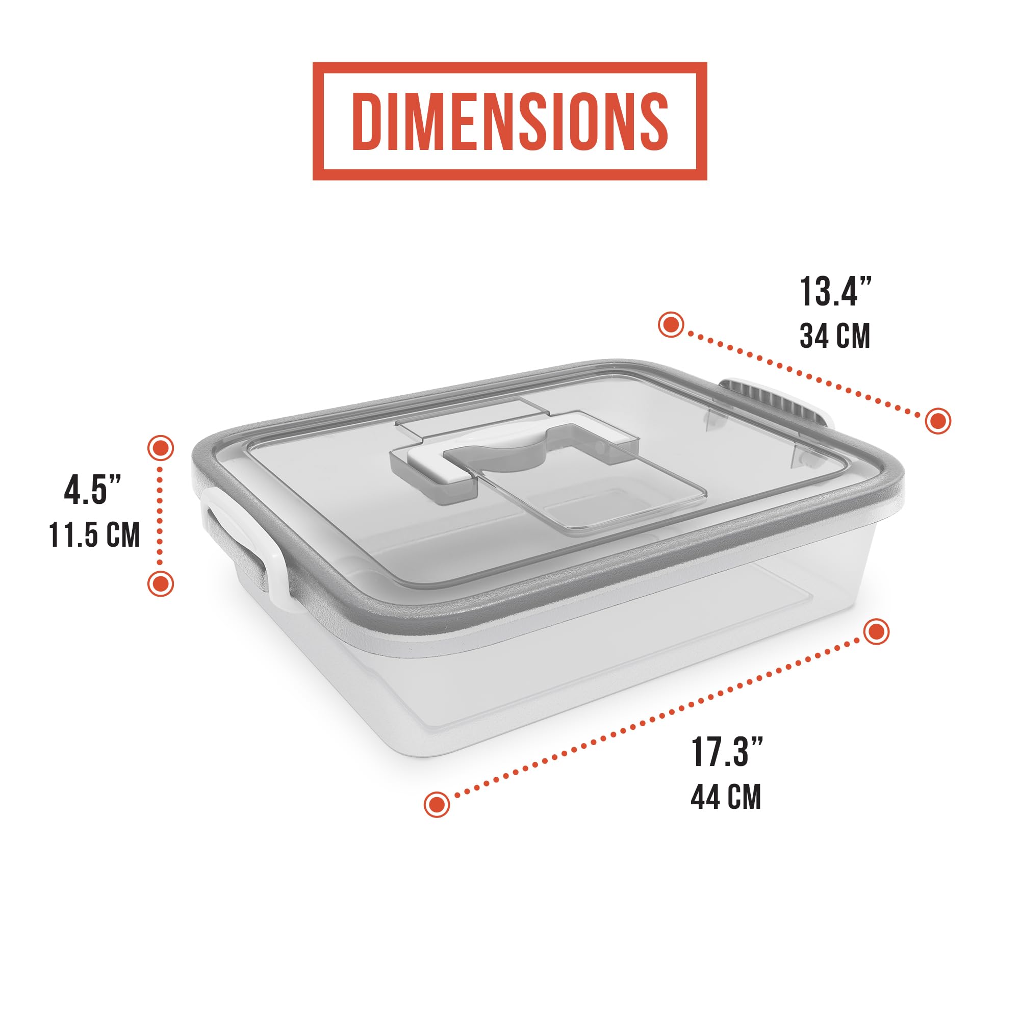 Chef Pomodoro Large Pizza Dough Proofing Box with 2 Trays and 2 Lids, 17.3 x 13.4, Pizza Dough Container with Lid Fits 6-8 Dough Balls, Pizza Dough Tray With Convenient Carry Handle (Grey)