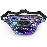 Hands-Free Shiny Festival Pack Crossbody Bags for Rave Parties Glitter Fanny Pack for Women - Colorful Sequins Waist Pack with Adjustable Strap (Purple)