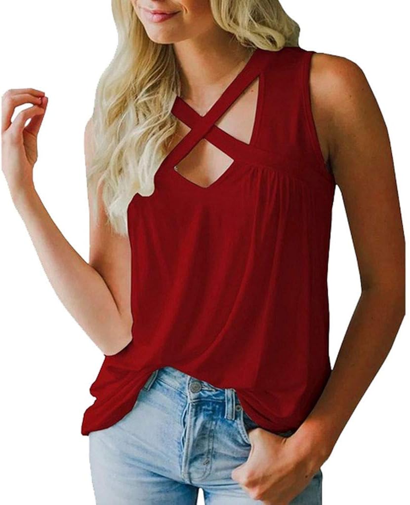 DaySeventh Summer Deals 2019 ! Women's Summer V-Neck Criss Cross Tank Tops Sexy Sleeveless Blouse T-Shirt