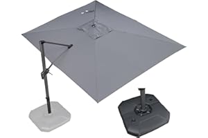 PURPLE LEAF 9' X 11.5' Patio Umbrella with Base Outdoor Cantilever Rectangle Umbrella Offset Umbrella with 360-degree Rotation for Garden Deck Pool Patio Light Grey