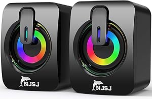Computer Speakers, NJSJ 2.0 Wired Desktop Speaker,USB Powered,3.5 mm AUX-in, Volume Control,LED Light Mini Gaming Speaker for PC, Laptop, Tablets, Cellphone, MP3