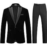 Mens Velvet Suits 2 Piece Slim Fit for Men Tuxedo Blazer Peaked Lapel One Button Wedding Dinner Jacket & Pants Suits