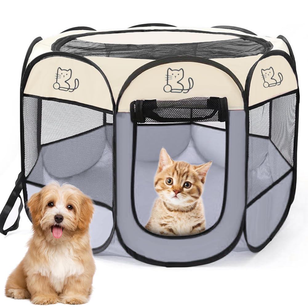 Puppy Run Animal Playpen, 74 x 74 x 43 cm, Puppy Playpen, Outdoor Enclosure for Dogs, Cats, Rabbits & Small Animals Indoor and Outdoor (Grey Cat) — image 1