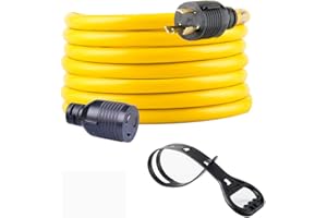 Yodotek 25FT Heavy Duty 3 Prong Generator Locking Power Cord NEMA L5-30P/L5-30R,10 Gauge SJTW Cable, 125V 30Amp Yellow Generator Lock Extension Cord with UL Listed