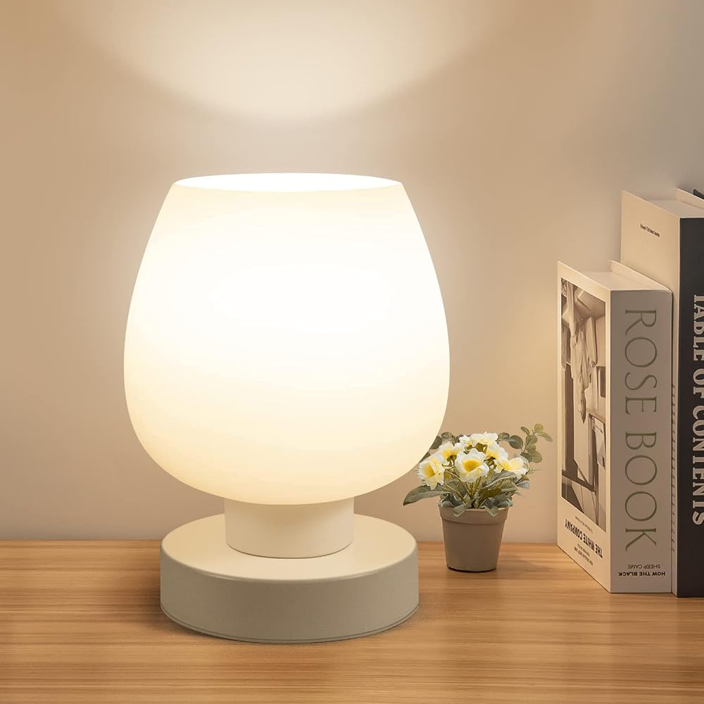 ONEWISH Touch Bedside Table Lamp 3 Way Dimmable Opal Glass Shade 6W LED