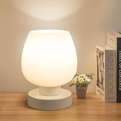 ONEWISH Touch Bedside Table Lamp 3 Way Dimmable Opal Glass Shade 6W LED