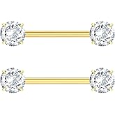 Aumeo Gold Nipple Piercing Jewelry 14G Titanium Nipple Rings Internally Threaded Nipple Rings for Women