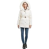 kate spade new york womens Belted Short Down Puffer Jacket With Removable Faux Fur Trim