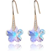 Austrian Crystal Flower Drop Dangle Earrings for Women Fashion 14K Gold Plated Hypoallergenic Jewelry