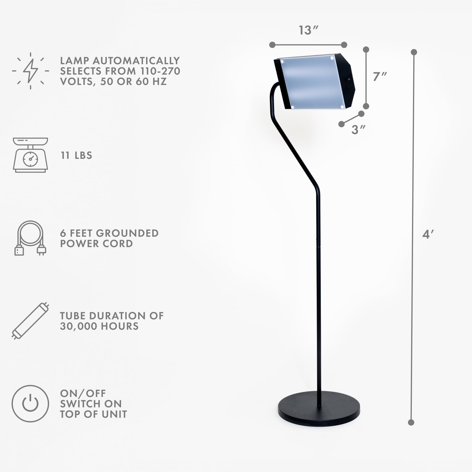 Northern Light Technologies Flamingo 10,000 Lux Bright Light Therapy Floor Lamp, Black, 4 Foot