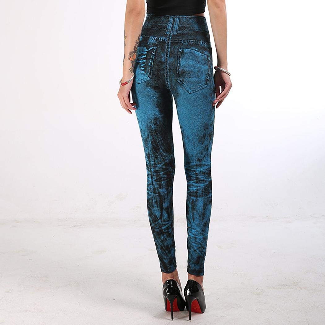 UpBeauty Women Fashion Print Long Straight Skinny Pants High Waisted Yoga Leggings Leggings S-XXXL Light Blue