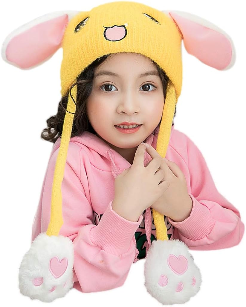 Plush Animal Hat with Moving Ears Cute Knitted Hat for Kids Beanie Cap