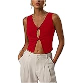 Floerns Women's Cut Out Twist Front V Neck Tank Top Split Hem Sleeveless Crop Tops