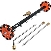 LTANLE 2-in-1 Can Move Horizontally Pressure Washer Undercarriage Cleaner Water Broom，23" Surface Cleaner Power Washer Attachment with 7 Nozzles 3 Extension Rods andSpare Wheel，4000 PSI