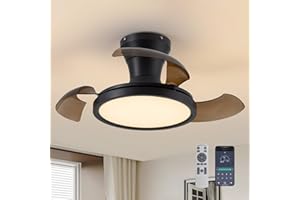APBEAMLighting 28 Inch Retractable Ceiling Fan with Light Remote Dimmable 6 Speed Reversible Small Light Ceiling Fixtures Modern Bladeless Silent Smart Fan for Bedroom Living Room Kitchen