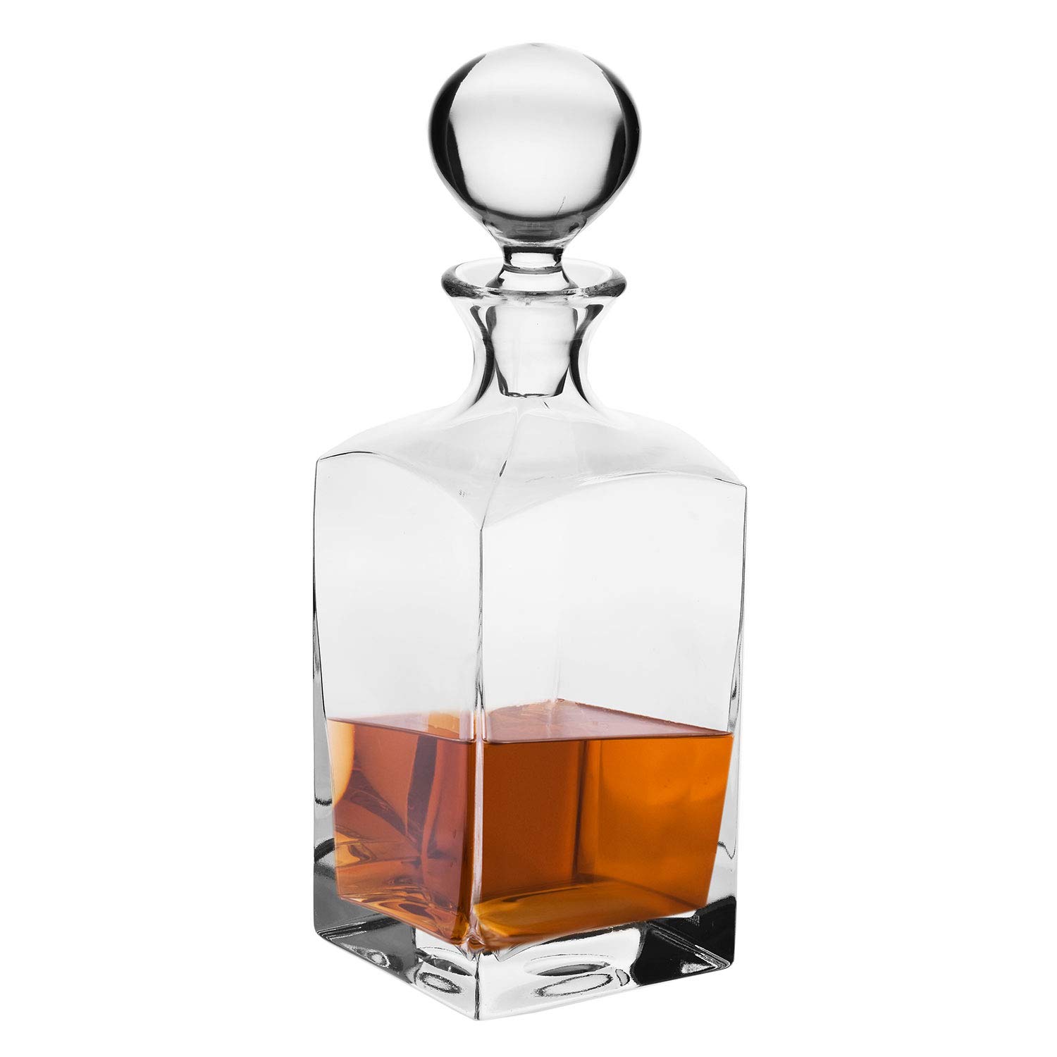 Krosno Whisky & Rum Decanter Carafe with Stopper | 1000 ml | Caro Collection | Gift Box Brandy Glass & Water Bottle | for Home, Restaurants & Kitchen | Lead-Free Crystal Glass