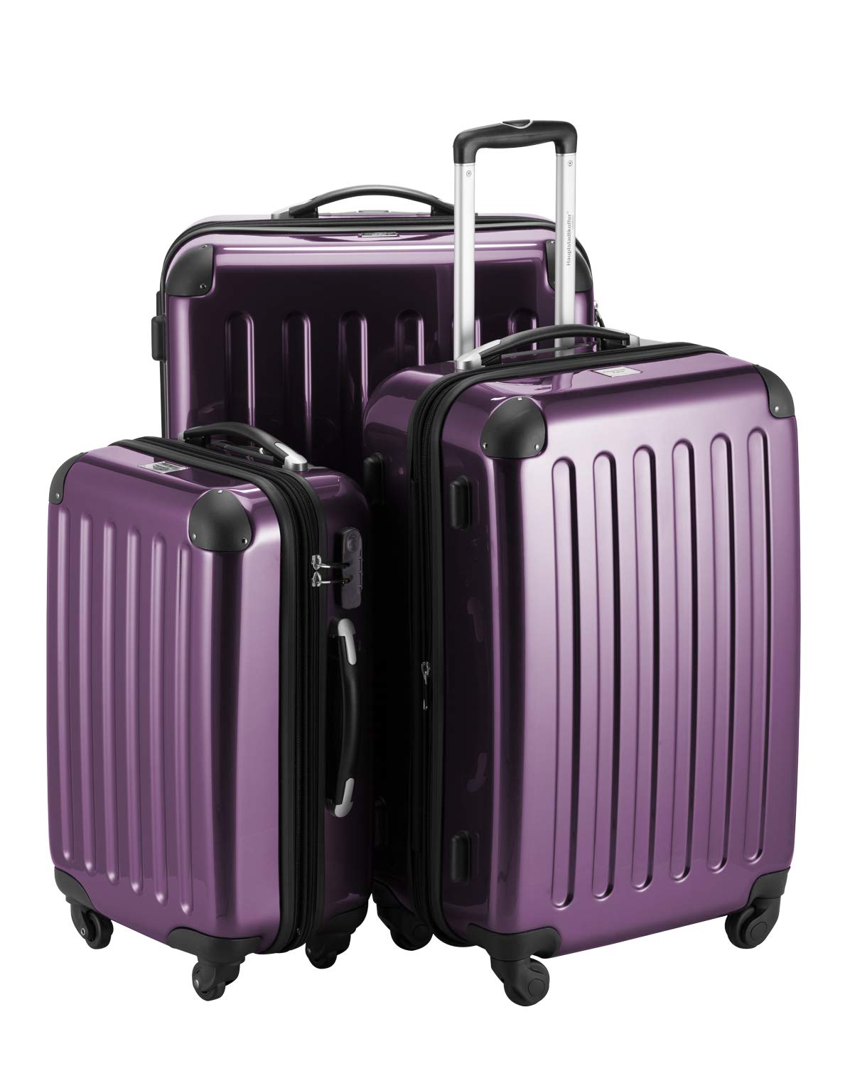 Hauptstadtkoffer Alex 3-Piece Suitcase Set – Cabin Suitcase 55 cm, Medium Suitcase 65 cm & Large Travel Suitcase 75 cm, ABS+PC Hard Shell, Combination Lock, Purple