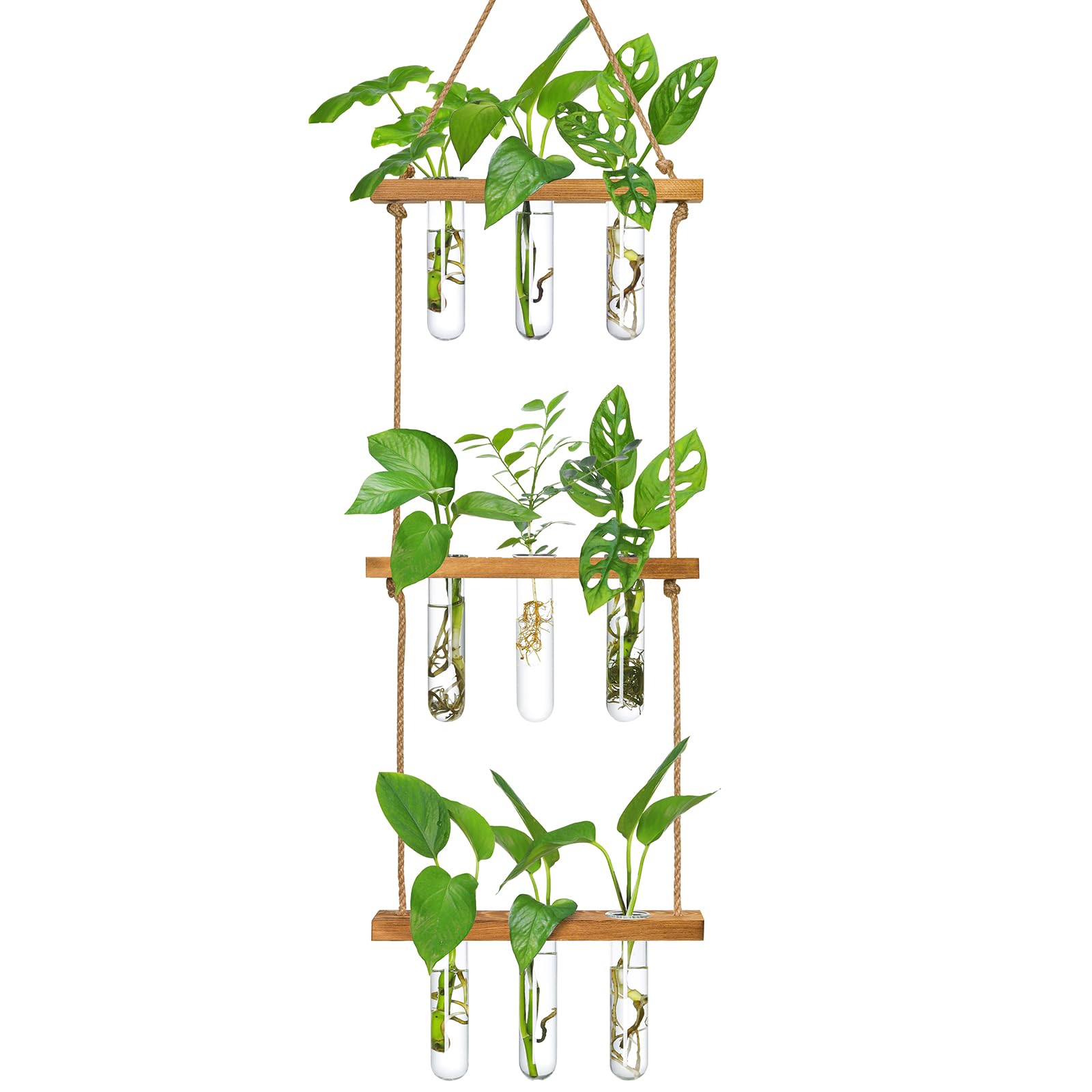 XXXFLOWER Wall Hanging Propagation Station with 3 Tiered Wooden Stand 9 Test Tubes Plant Propagation Kit for Hydroponic Plants Cuttings Test Tube Plant Holder Flower Vase Perfect Plant Lover Gifts